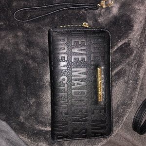 Steve Madden Black Logo Leather Wristlet